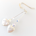 Freshwater pearl heart & crystal long hook earrings