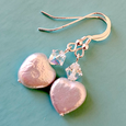 Freshwater pearl hearts & crystal, hook earrings.