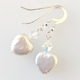 Freshwater pearl hearts & crystal, hook earrings.