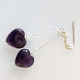 Amethyst hearts & crystal long hook earrings