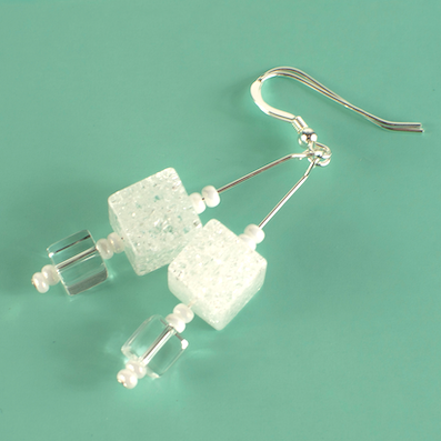 Rock crystal cubes hook earrings