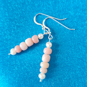 Pink opal & freshwater pearl hook earrings