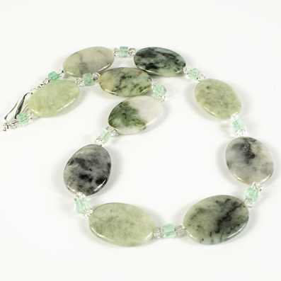 Burma jade, fluorite & rock crystal necklace