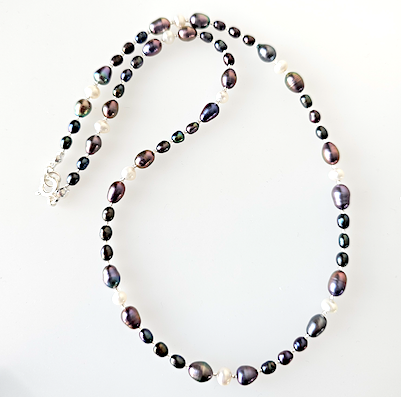 Fine, peacock and white freshwater pearl necklace