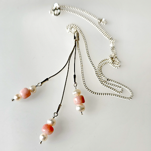 Pink opal & freshwater pearl pendant necklace