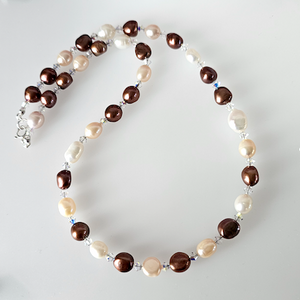 Brown/white freshwater pearl necklace