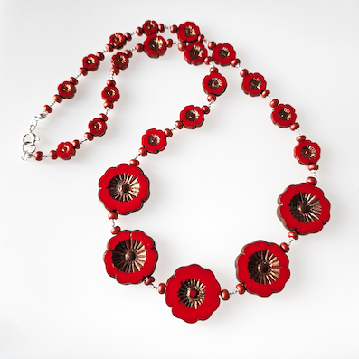 Bright red cut flower necklace