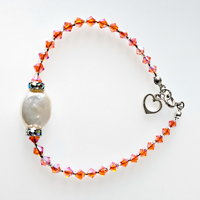 Peach European crystal bracelet with pearl