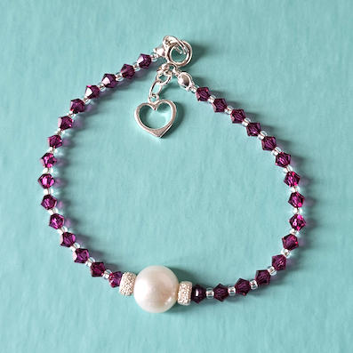 Hot pink European bracelet with pearl
