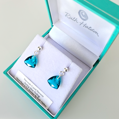 Teal soft triangle crystal post earrings
