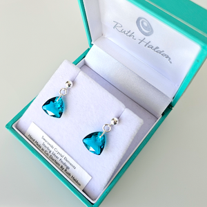 Teal soft triangle crystal post earrings