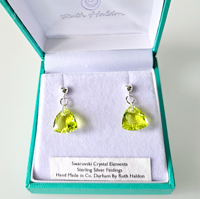 Citrus green soft triangle post earrings