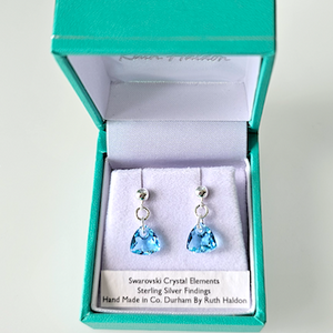 Tiny aquamarine, soft triangle, crystal post earrings