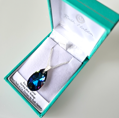 Blue multi coloured teardrop crystal pendant
