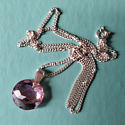 Pink, domed disc, crystal pendant