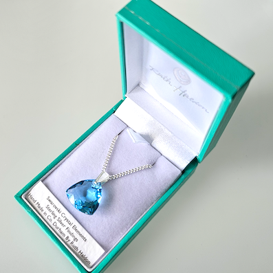 Aquamarine, soft triangle crystal pendant