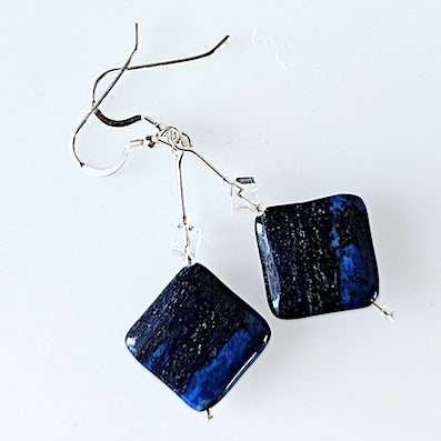 Lapis lazuli and rock crystal hook earrings