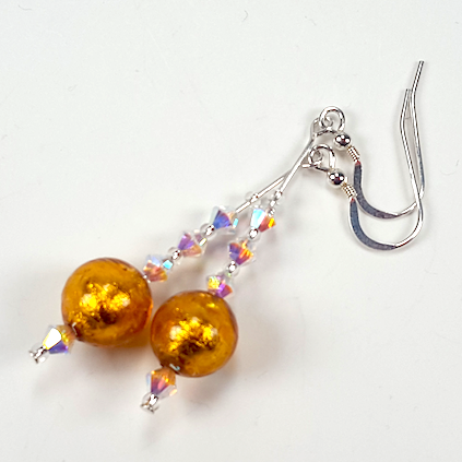 Golden Murano glass hook earrings