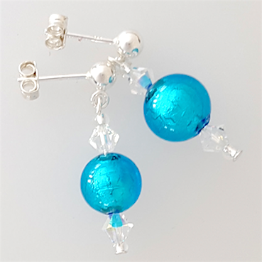 Bright aqua Murano post earrings (8mm)