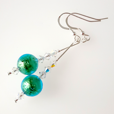 Aqua/green Murano hook earrings