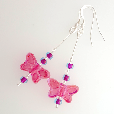 Pink butterfly hook earrings