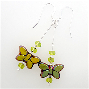 Green metallic butterfly hook earrings
