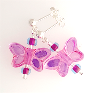 Pink butterfly post earrings