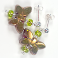 Green metallic butterfly post earrings