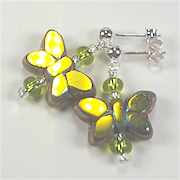 Green metallic butterfly post earrings