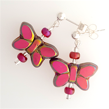 Pink metallic butterfly post earrings