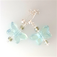 Ice blue Czech glass butterfly post earrings