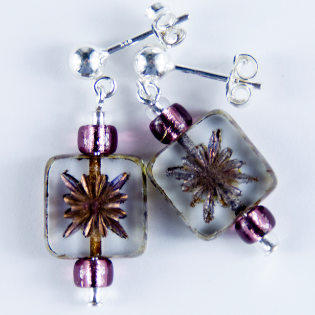 Burgundy/grey post earrings