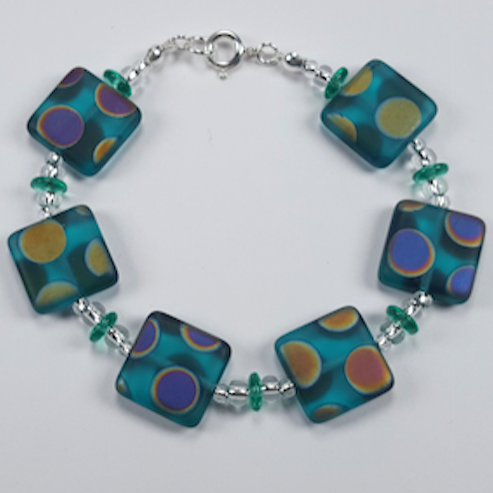 Teal multi spot square bead bracelet