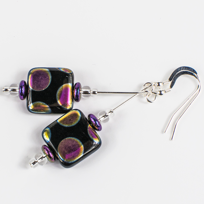 Black square multi spot hook earrings