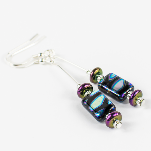 Black lozenge hook earrings