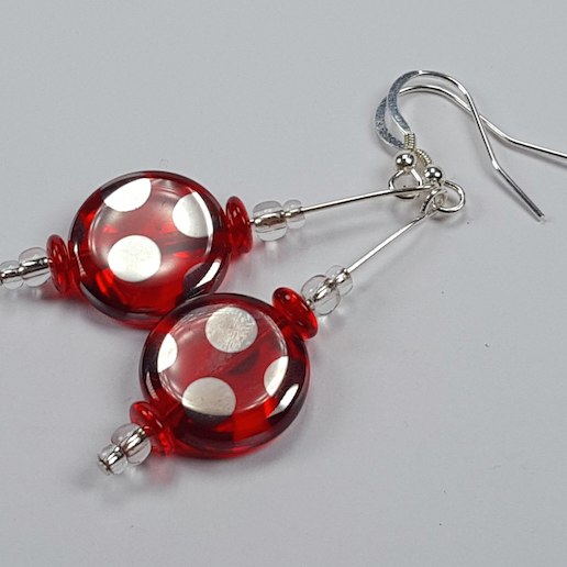Red spot disc hook earrings