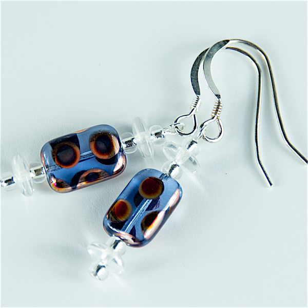 Blue multi spot lozenge hook earrings