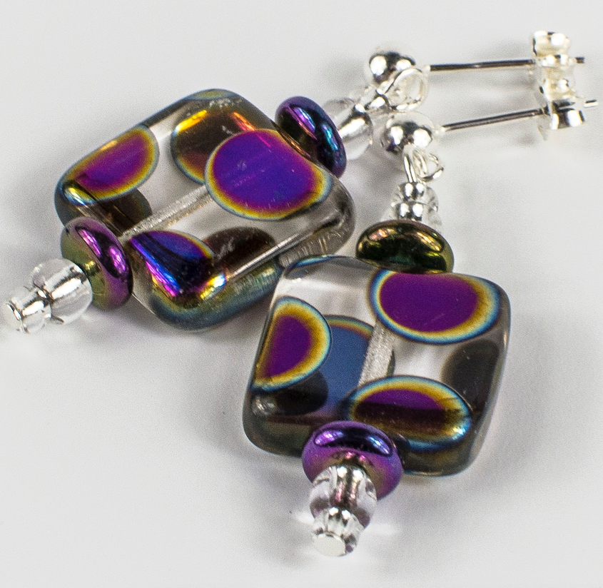 Clear square multi spot post earring
