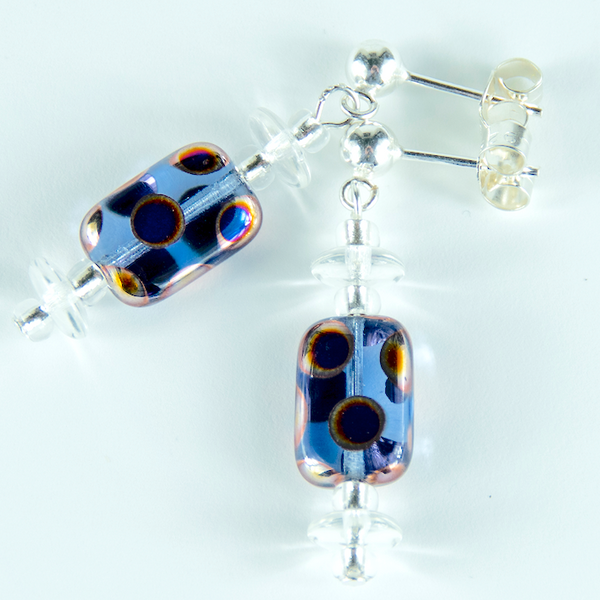 Blue multi spot lozenge post earrings