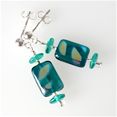 Teal flame lozenge post earrings