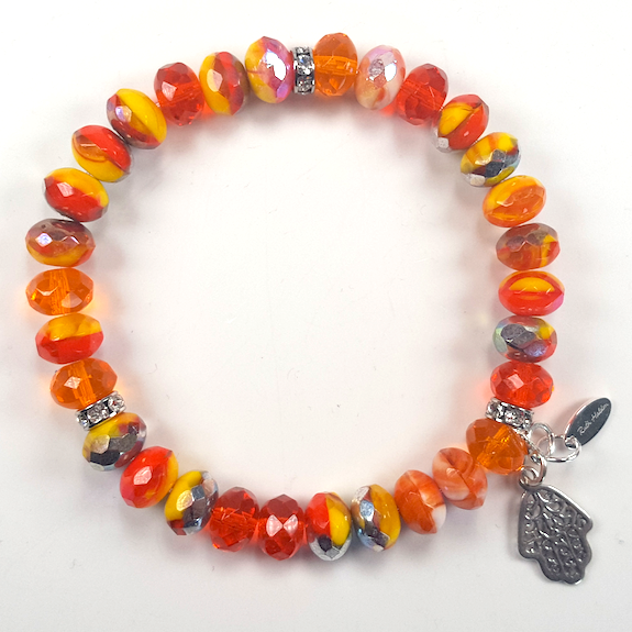 Orange mix Czech glass stretch bracelet.