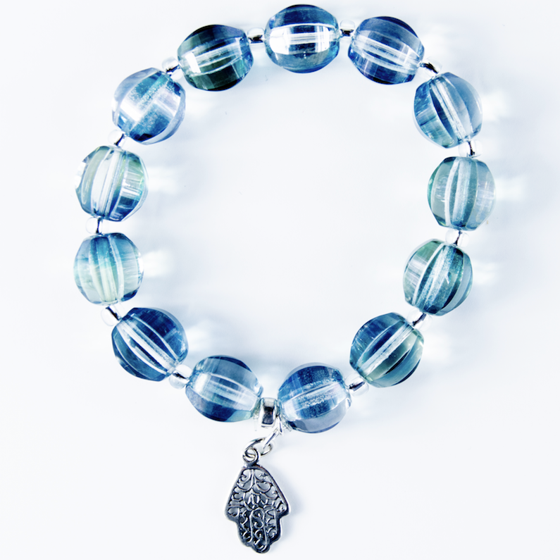 Pale blue Czech glass stretch bracelet