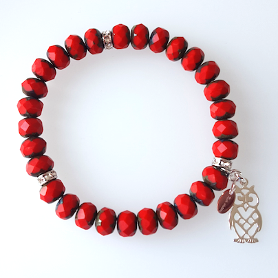 Red Czech glass stretch bracelet