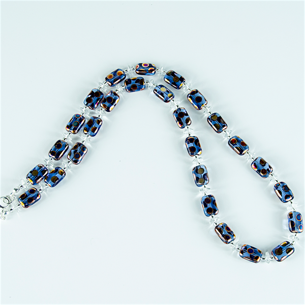 Blue multi spot Czech glass necklace