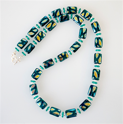 Teal flame lozenge necklace