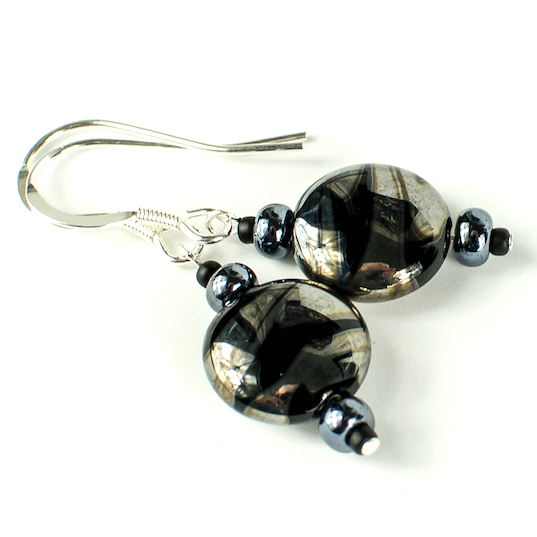 Black Lamp-work hook earrings