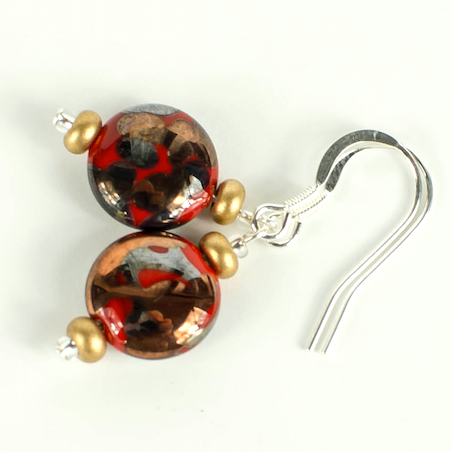 Red Lamp-work lentil hook earrings