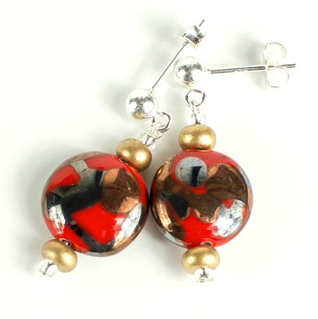 Red Lamp-work lentil earrings