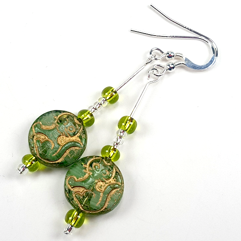 Cats - green glass hook earrings
