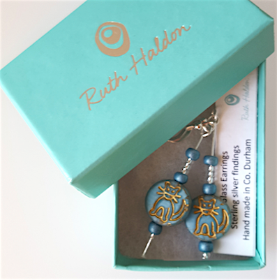 Cats - Aqua Czech glass hook earrings